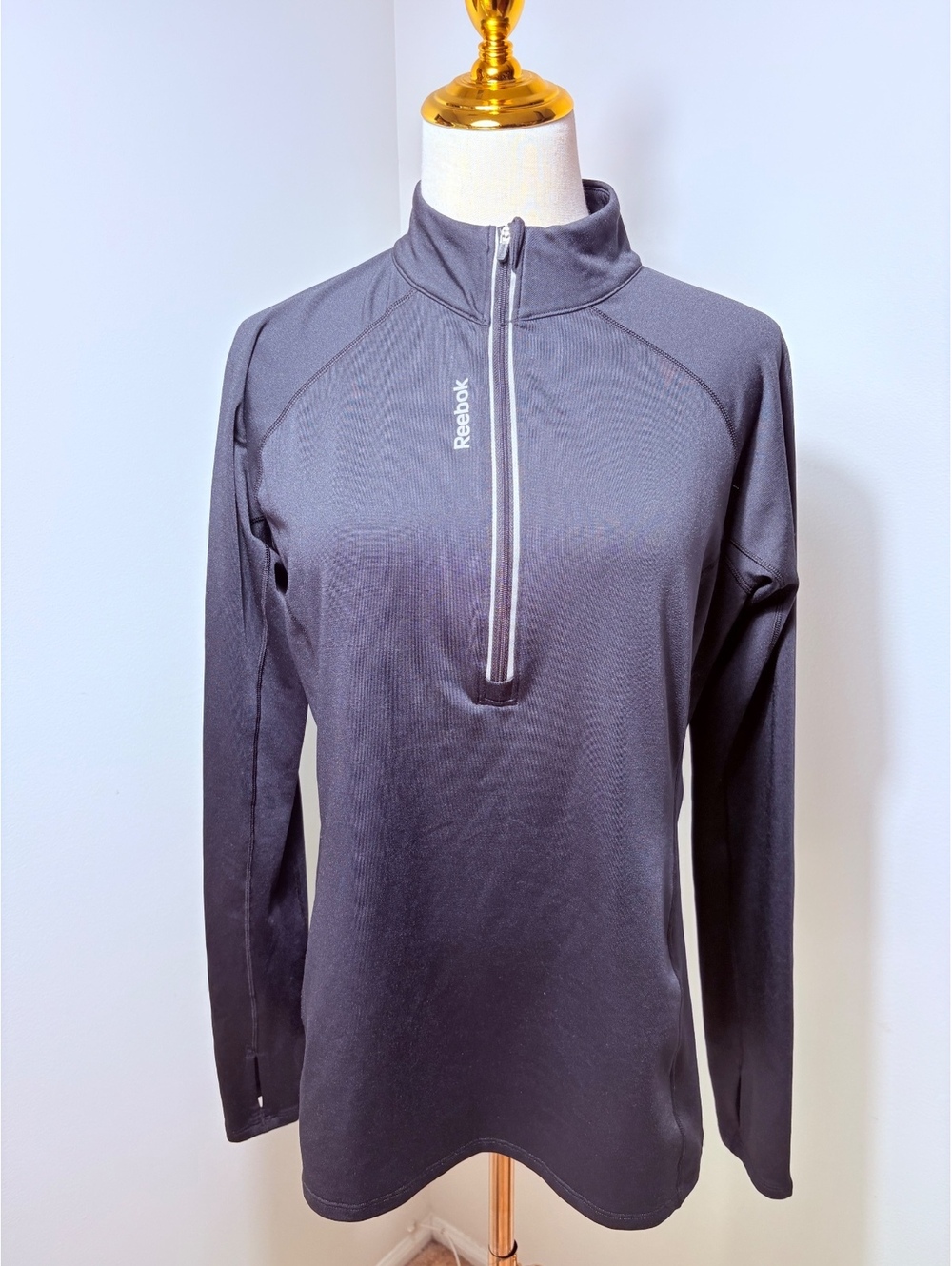 Reebok Women's Black Long Sleeve Quarter-Zip Athletic Top